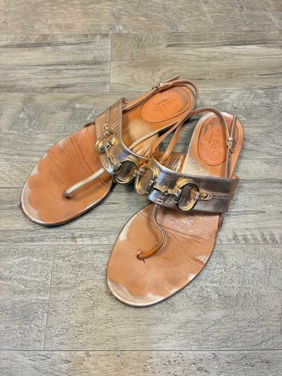 Gucci Shoes - Gucci Italy Horsebit Thong Slingback Rose Gold Sandals